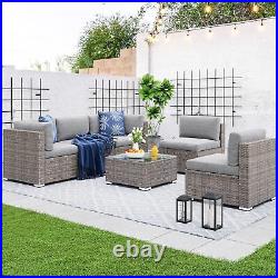 6PC Patio Furniture Set Outdoot Sectional Sofa PE Rattan Wicker Conversation Set