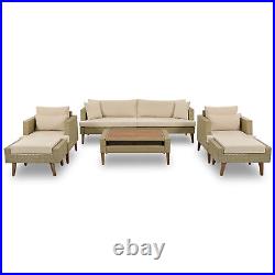 6 PCS Patio Outdoor Sectional Sofa Set Wicker Rattan Furniture Set with Cushion