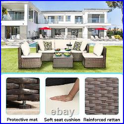 6 Pieces Outdoor Patio Furniture Sets, Wicker Sectional Sofa Conversation Sets