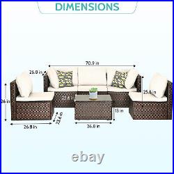 6 Pieces Outdoor Patio Furniture Sets, Wicker Sectional Sofa Conversation Sets