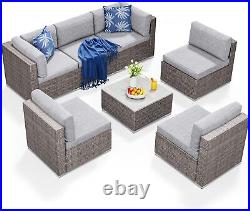 7PC Outdoor Patio Furniture Set Sectional Sofa PE Rattan Wicker Conversation Set