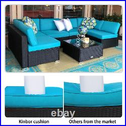 7PC Outdoor Patio Furniture Sofa PE Wicker Rattan Cushioned Couch Sectional Set