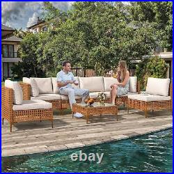 7X Patio Furniture Set Rattan Sofa Conversation Outdoor Garden with Coffee Table