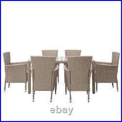 7 PCS Outdoor Patio Dining Sofa Table Set Wicker Rattan Furniture Cushion Set