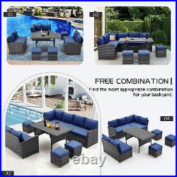 7 PCS Outdoor Patio Wicker Rattan Furniture Set Sectional Sofa WithDinning Table