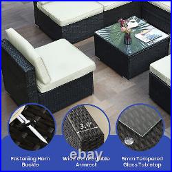 7 PCS Sectional Set Patio Sofa PE Rattan Outdoor Conversation Armless Seat Black