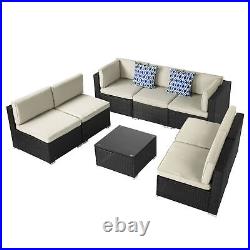 7 PCS Sectional Set Patio Sofa PE Rattan Outdoor Conversation Armless Seat Black