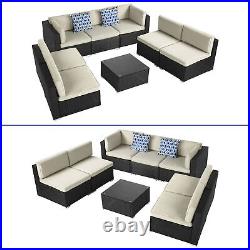 7 PCS Sectional Set Patio Sofa PE Rattan Outdoor Conversation Armless Seat Black