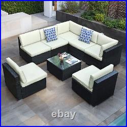 7 PCS Sectional Set Patio Sofa PE Rattan Outdoor Conversation Armless Seat Black