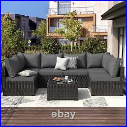 7 Piece Outdoor Patio Furniture Set Black PE Rattan Wicker Sofa Set With Table