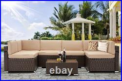 7 Piece Outdoor Patio Furniture Set PE Rattan Wicker Conversation Sofa Set