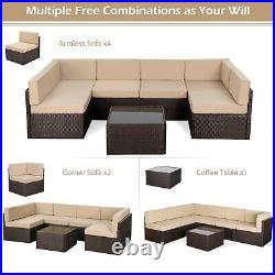 7 Piece Outdoor Patio Furniture Set PE Rattan Wicker Conversation Sofa Set