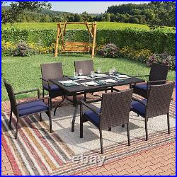 7 Piece Outdoor Patio Furniture Set Rattan Chairs Metal Table Wicker Furnitures