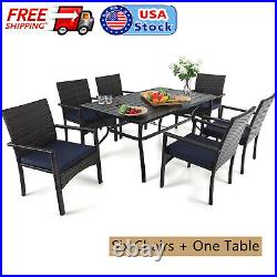 7 Piece Outdoor Patio Furniture Set Rattan Chairs Metal Table Wicker Furnitures