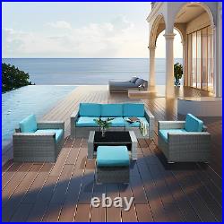 7 Piece Outdoor Patio Furniture Sets PE Rattan Wicker Sofa Set Table ottoman