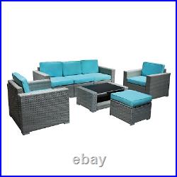 7 Piece Outdoor Patio Furniture Sets PE Rattan Wicker Sofa Set Table ottoman