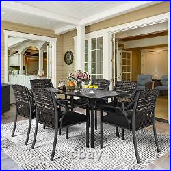 7 Piece Patio Dining Set Outdoor Furniture Set Metal Black Table Set