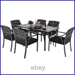 7 Piece Patio Dining Set Outdoor Furniture Set Metal Black Table Set