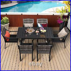 7 Piece Patio Dining Set Outdoor Furniture Set Metal Black Table Set