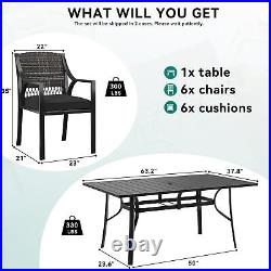 7 Piece Patio Dining Set Outdoor Furniture Set Metal Black Table Set