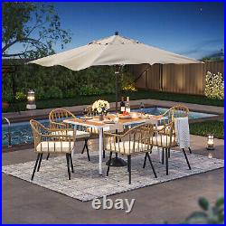7 Piece Patio Dining Set Rattan Wicker Dining Chair & Table with Umbrella Hole