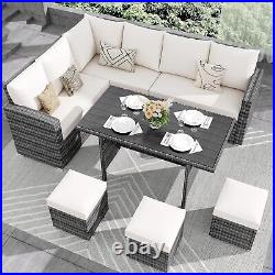 7 Piece Patio Furniture Sets Outdoor Sectional Sofa Rattan Wicker Frame 9 Seater