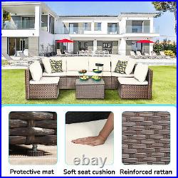 7 Pieces Outdoor Patio Furniture Sets, Wicker Sectional Sofa Conversation Sets