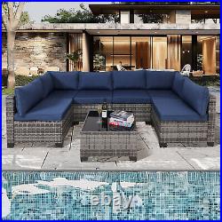 7-Pieces Patio Furniture Set Outdoor Sectional Sofa Rattan Wicker Sofa With Table