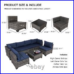 7-Pieces Patio Furniture Set Outdoor Sectional Sofa Rattan Wicker Sofa With Table