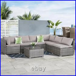 7 Pieces Patio Furniture Set Wicker Outdoor Sectional Sofa Couch With Cushions