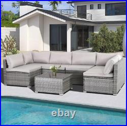 7 Pieces Patio Furniture Set Wicker Outdoor Sectional Sofa Couch With Cushions