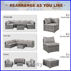 7 Pieces Patio Furniture Set Wicker Outdoor Sectional Sofa Couch With Cushions