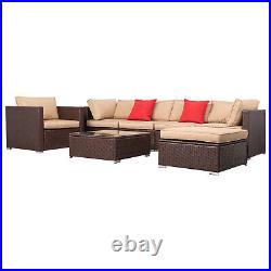 7 Pieces Patio Sofa Set PE Rattan Outdoor Furniture Sectional Conversation Sofas