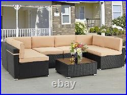 7 Pieces Patio Sofa Set PE Rattan Outdoor Furniture Sectional Conversation Sofas