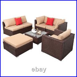 7 Pieces Patio Sofa Set PE Rattan Outdoor Furniture Sectional Conversation Sofas