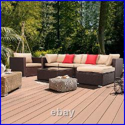 7 Pieces Patio Sofa Set PE Rattan Outdoor Furniture Sectional Conversation Sofas