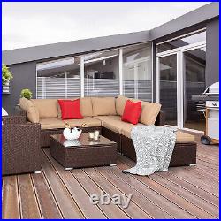 7 Pieces Patio Sofa Set PE Rattan Outdoor Furniture Sectional Conversation Sofas