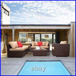 7 Pieces Patio Sofa Set PE Rattan Outdoor Furniture Sectional Conversation Sofas