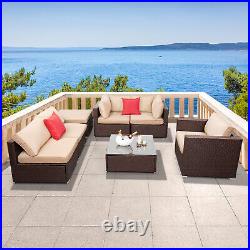 7 Pieces Patio Sofa Set PE Rattan Outdoor Furniture Sectional Conversation Sofas