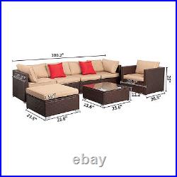 7 Pieces Patio Sofa Set PE Rattan Outdoor Furniture Sectional Conversation Sofas