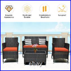 8PCS Outdoor Patio Furniture Set Cushioned Sofa Chair Coffee Table Orange