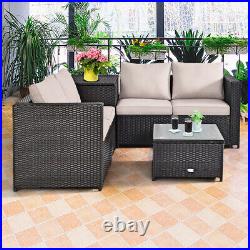 8PCS Patio Rattan Sofa Furniture Set Cushioned Loveseat Storage Table for Garden