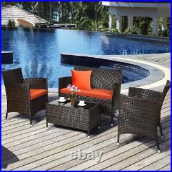 8PCS Rattan Patio Furniture Set Cushioned Sofa Chair Coffee Table Orange