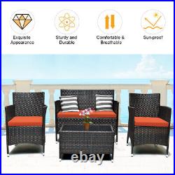 8PCS Rattan Patio Furniture Set Cushioned Sofa Chair Coffee Table Orange