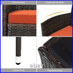 8PCS Rattan Patio Furniture Set Cushioned Sofa Chair Coffee Table Orange