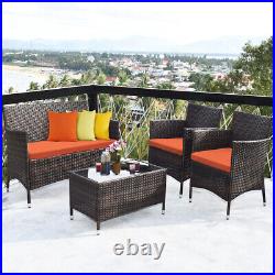 8PCS Rattan Patio Furniture Set Cushioned Sofa Chair Coffee Table Orange