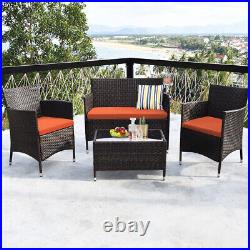 8PCS Rattan Patio Furniture Set Cushioned Sofa Chair Coffee Table Orange