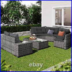 8 PCS Outdoor Patio Wicker Rattan Furniture Round Sectional Sofa Set WithCushions