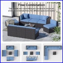 9PCS Rattan Patio Furniture Set PE Wicker Outdoor Sectional Sofa Set withCushions