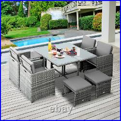 9 Piece Outdoor Patio Furniture Garden Dining Set Table Armchairs and Ottoman